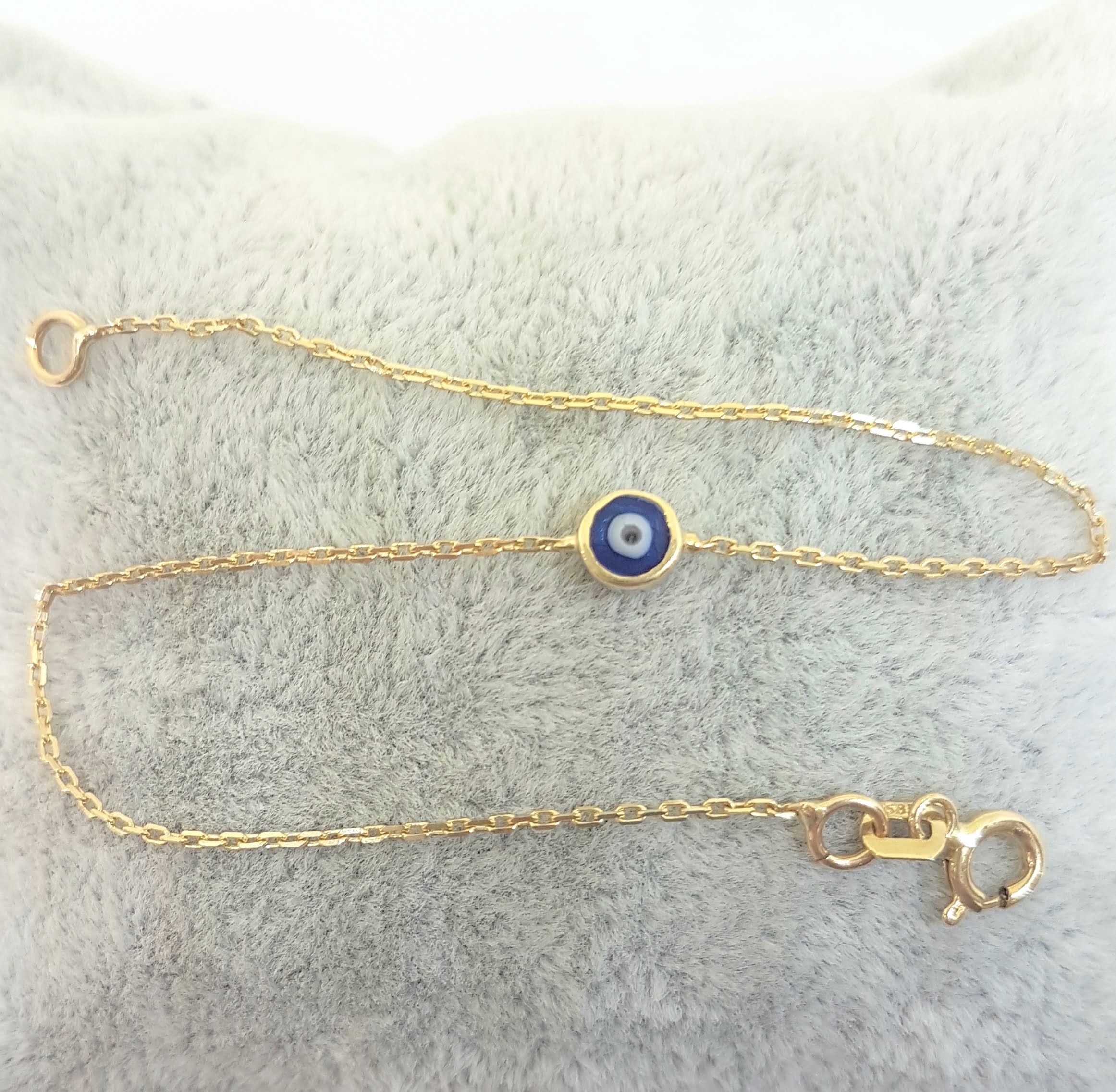 Evil Eye Single Bracelet Lucky Turkey Nazar Protection For Women Jewelry 14K Yellow Gold Tiny Charm Dainty Navy Blue or Turquoise